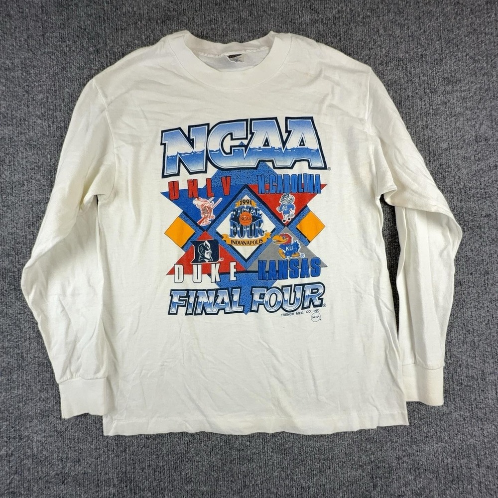 Vintage NCAA Shirt Mens Large White Long Sleeve 1991 Final Four Trench